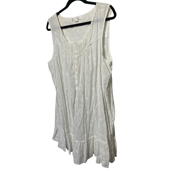 Eileen West Embroidered Sleeveless Cotton Dress White Cottagecore XL - Picture 1 of 6